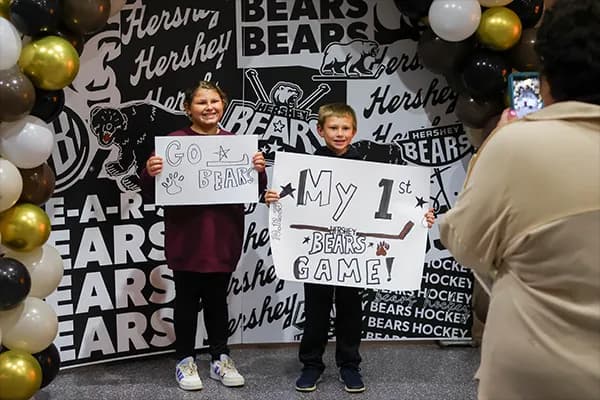 Kids at Hershey Bears hockey game South End Fan Zone.