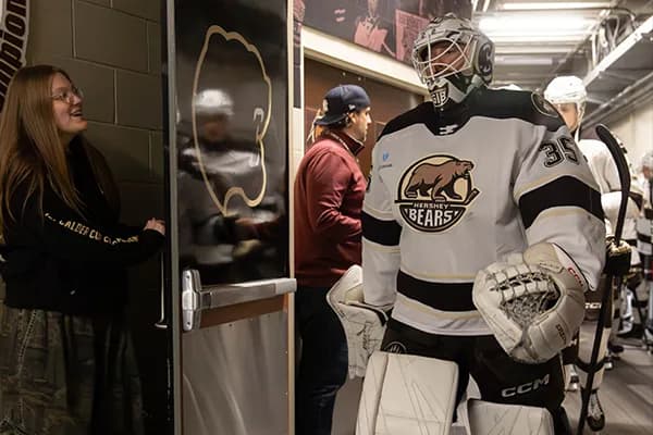 A Hershey Bears player walking through the tunnel at GIANT Center.