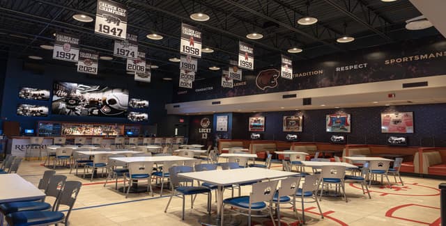 Interior photo of The Bears' Den, showing seating.