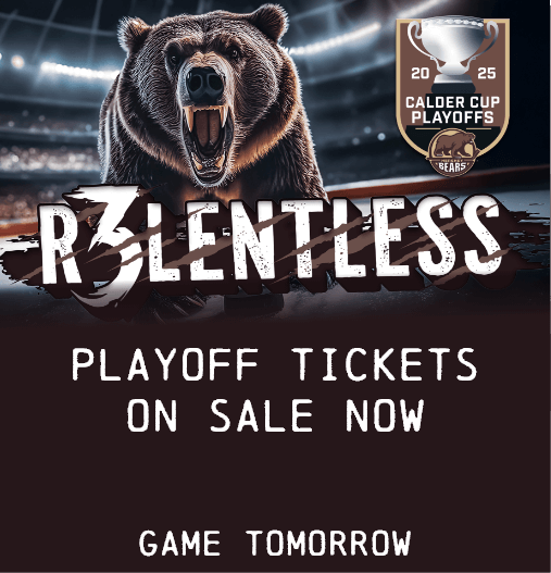 Bear with The Calder Cup and Relentless spelled out