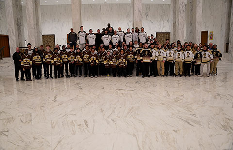 Hershey Bears players at Milton Hershey School