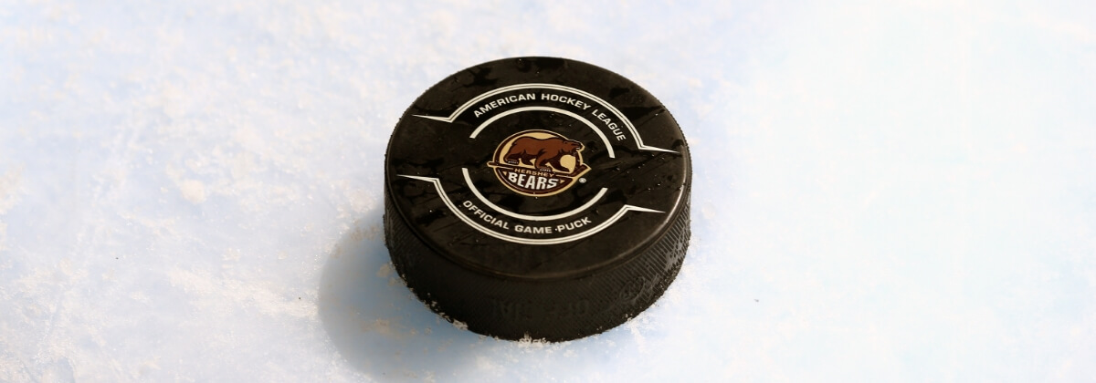 Hershey Bears hockey puck on ice at Giant Center