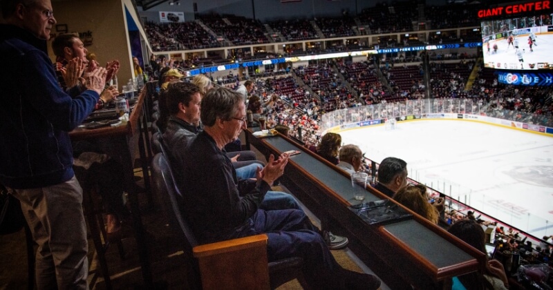 Fans enjoying premium seating at Hershey Bears hockey game