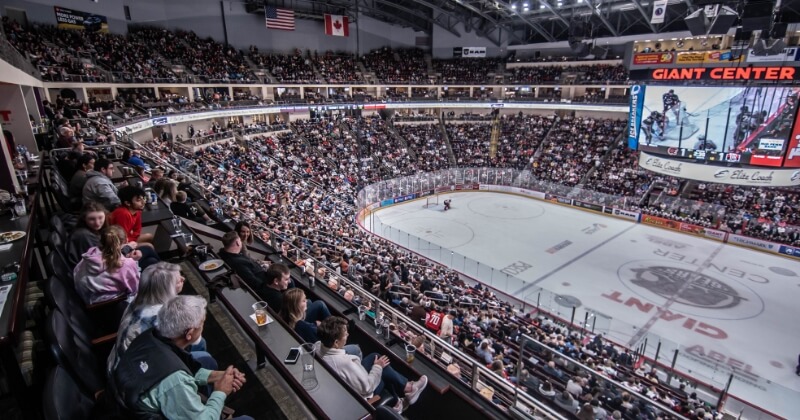 Fans enjoying premium seating view at Hershey Bears hockey game